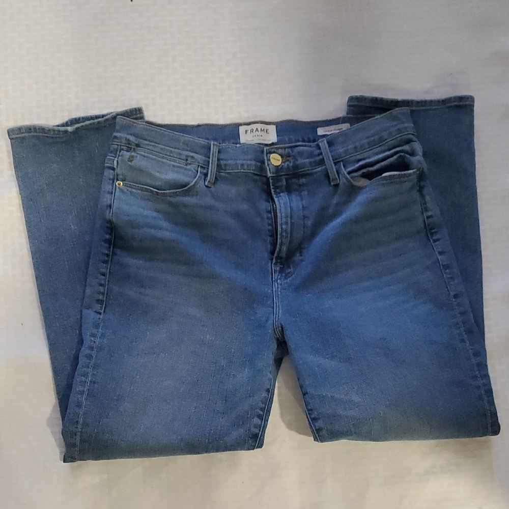 Frame Le High Straigh Denim Blue Ankle Cropped Jeans - Picture 7 of 12